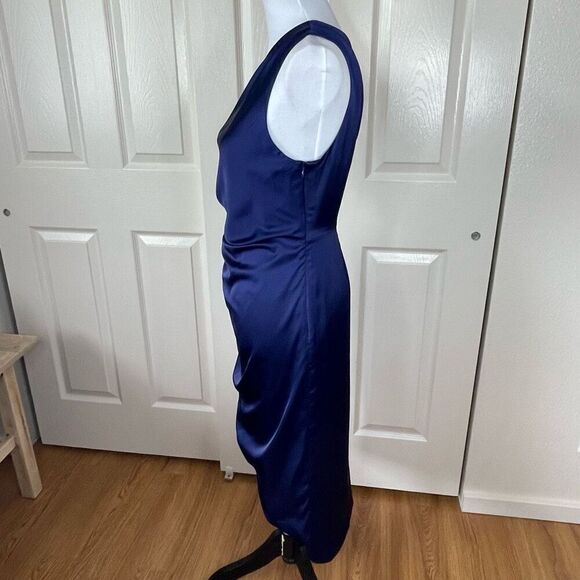 Banana Republic Factory One Shoulder Satin Knee Length Dress Patriot Blue Size 2 - Picture 4 of 12